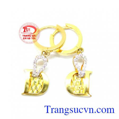 Hoa tai vàng tây chữ D vàng 10k