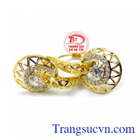Đôi hoa tai vàng tây kiểu đẹp, Bông tai 10k hoa lồng, Bông tai vàng tây chữ D, hình bông hoa lồng đính đá quý đẹp, bông tai món quà yêu thương cho phái nữ.