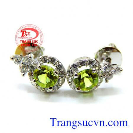 Đôi hoa tai đá peridot thiên nhiên vàng 18k