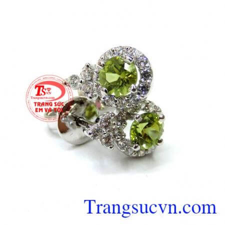 Đôi hoa tai đá peridot thiên nhiên vàng 18k