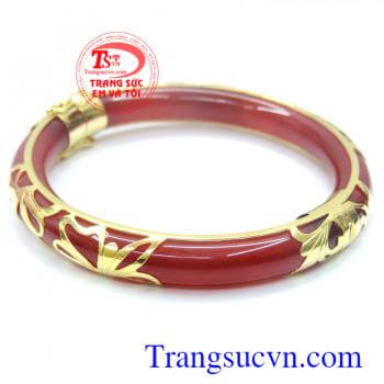 Vòng tay vàng chất lượng đảm bảo,vòng tay đảm bảo chất lượng. Vòng ngọc jadeite đỏ bọc vàng 10k