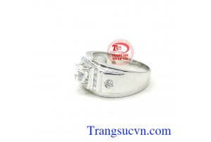 Nhẫn đeo ngón giữa, chiếc nhẫn vàng trắng nam gắn kim cương nhân tạo