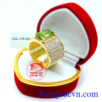 Nhẫn nam vàng đá peridot, sản phẩm vàng tây 14k chất lượng tốt
