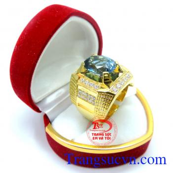 Chiếc nhẫn nam Topaz mệnh Thủy và Mộc vàng tây 14k 58,5%Au,Gắn đá Topaz thiên nhiên