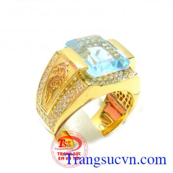 Công ty trang sức em và tôi Bán chiếc nhẫn nam vàng Topaz xanh nước biển vàng 18k dành cho nam