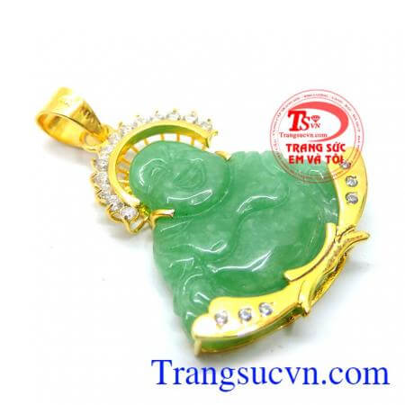 mặt di lặc bọc vàng 10k tinh tế, mặt ngọc cẩm thạch thiên nhiên chuẩn chất lượng, Mặt phật di lặc bọc vàng may mắn