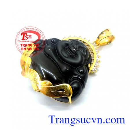 phật di lặc hộ mệnh đeo hợp thời trang,chất lượng đảm bảo Uy tín toàn quốc, Mặt phật di lặc đá opsidian bọc vàng