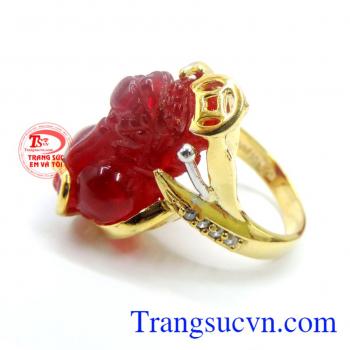 Nhẫn nữ tỳ hưu bọc vàng 10k đẹp tỳ hưu đá thiên nhiên.