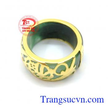 Nhẫn ngọc bọc vàng chữ PHÚC