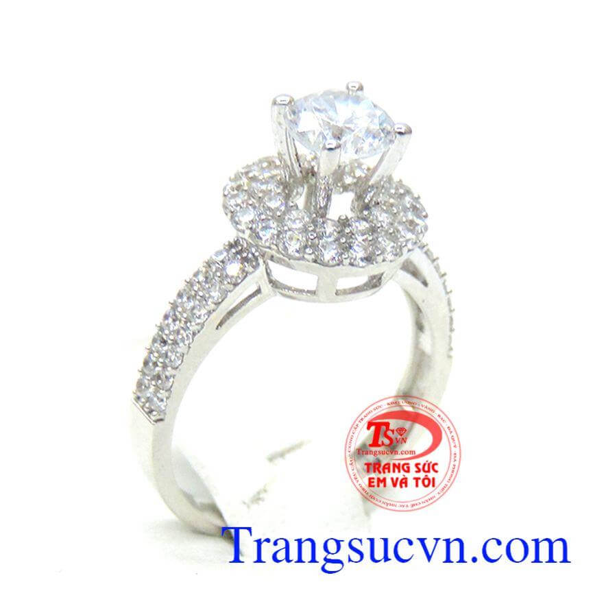 Nhẫn vàng trắng đính đá đẹp 10k