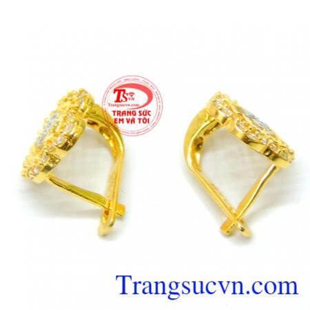 Đôi hoa tai bông hoa đá kết đẹp vàng 10k
