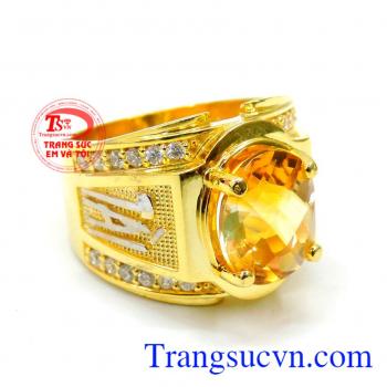 Nhẫn nam 14k đá thạch anh vàng đẹp