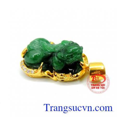 mặt nam bọc vàng 18k sang trọng, mặt ngọc jadeite tỳ hưu đỏ cam đẹp, Mặt dây tỳ hưu ngọc cẩm thạch đẹp