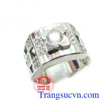 Nhẫn nam vàng trắng sáng, bền màu, sang trọng