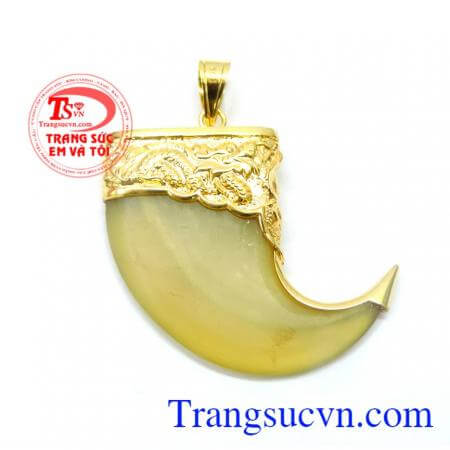 Mặt dây Nanh bọc rồng vàng 10k nam tính khắc rồng kiểu đẹp,