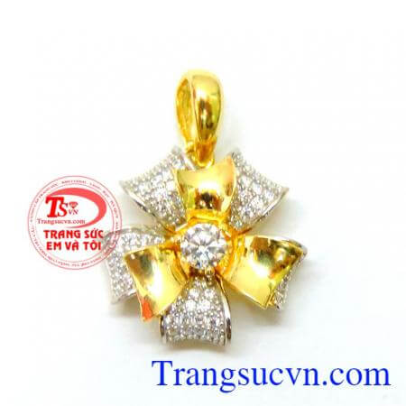 Mặt dây hoa vàng 10k đẹp, mặt dây chuyền nữ, chất lượng đảm bảo, chế tác tinh xảo