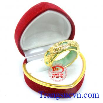 Nhẫn ngọc bọc rồng cho nam đẹp đảm bảo chất lượng vàng, ngọc cẩm thạch thiên nhiên, có giấy kiểm định