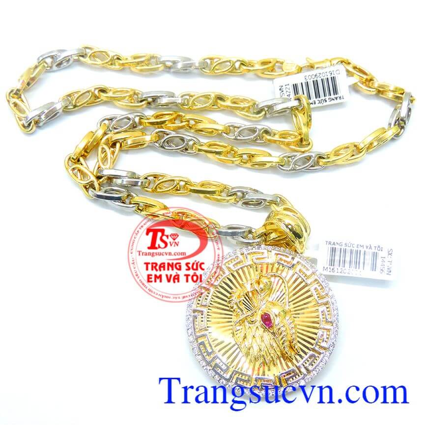 dây chuyền vàng hai màu dây chuyền vàng kết hợp với mặt rồng vàng tinh tế và sang trọng,Bộ mặt dây nam rồng mạnh mẽ