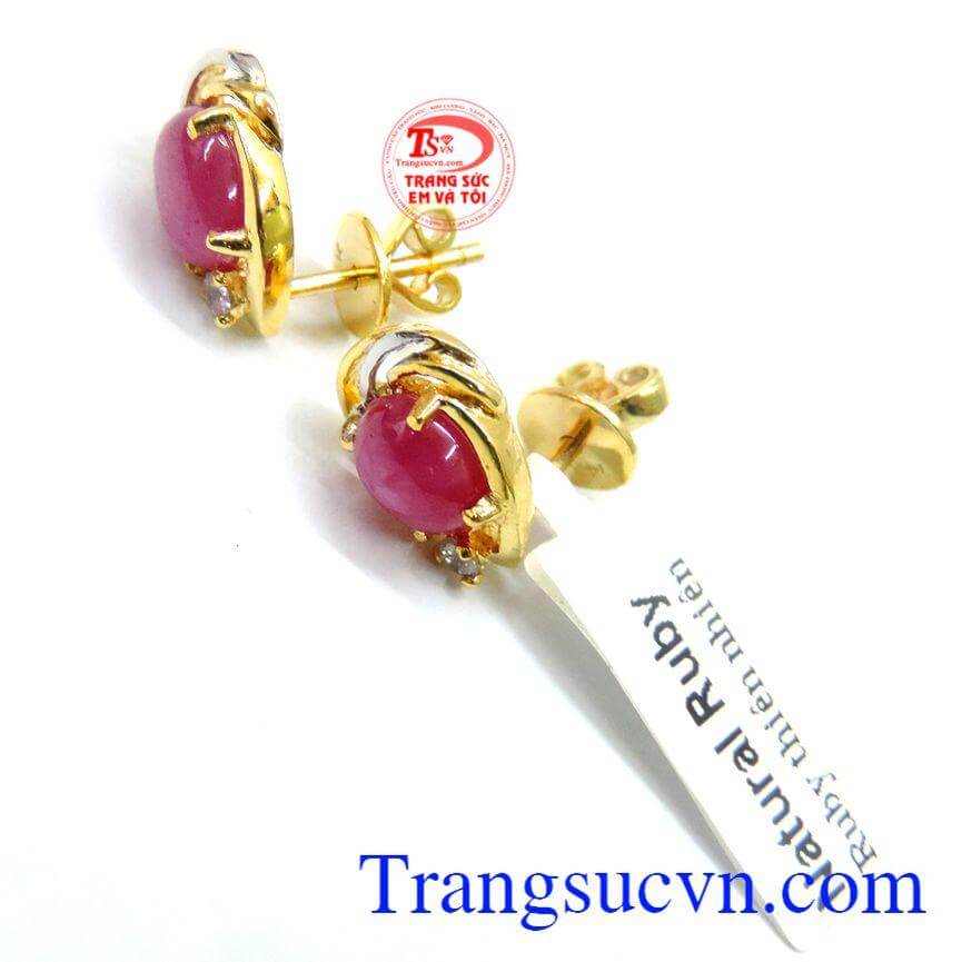 Hoa tai ruby nữ đẹp vàng 14k 