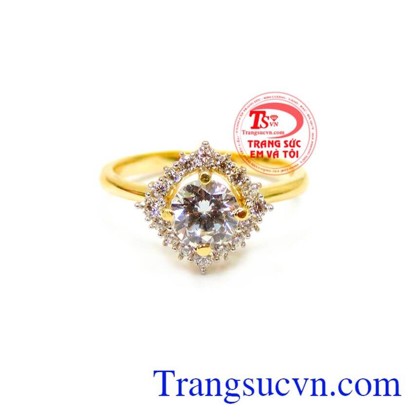 Nhẫn vàng nữ may mắn đính đá đẹp chế tác tinh tế mang đến những đường nét sáng,bóng bền đẹp. 