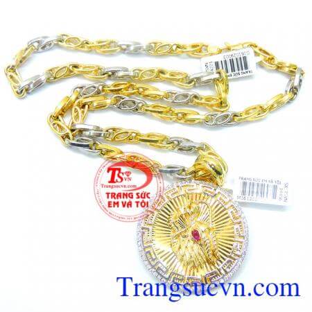dây chuyền vàng hai màu dây chuyền vàng kết hợp với mặt rồng vàng tinh tế và sang trọng,Bộ mặt dây nam rồng mạnh mẽ