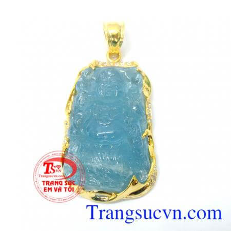 Mặt phật aquamarine bọc vàng 14k