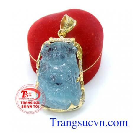 Mặt phật aquamarine bọc vàng 14k
