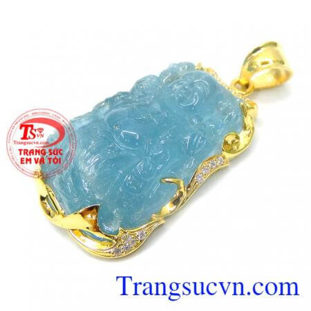 Mặt phật aquamarine bọc vàng 14k