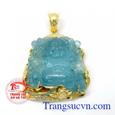 Mặt phật aquamarine bình an 14k