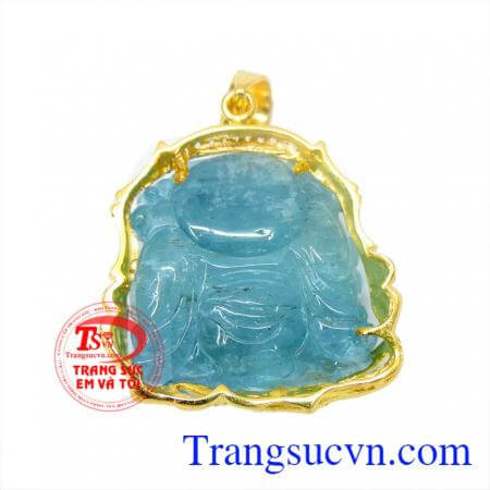 Mặt phật aquamarine bình an 14k