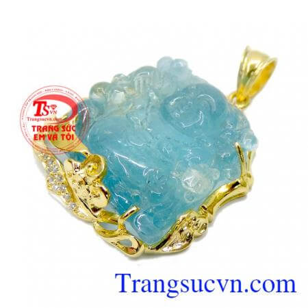 Mặt phật aquamarine bình an 14k