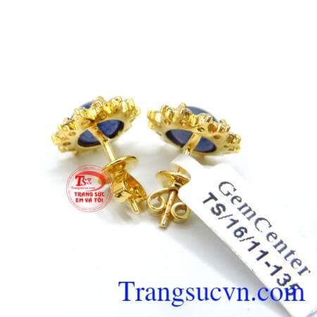 Hoa tai saphire vàng 14k đẹp
