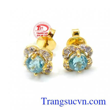 Hoa tai nữ cá tính ziron đẹp đá thiên nhiên kết hợp vàng đeo hợp thời trang,chất lượng
