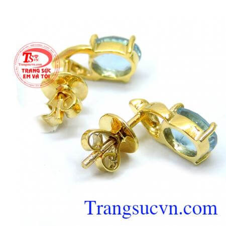 Hoa tai topaz thiên nhiên đẹp đôi hoa tai vàng bọc đá quý topaz thiết kế tinh tế tôn thêm sự sang trọng, quý phái cho phái nữ đeo hợp mệnh hợp phong thủy