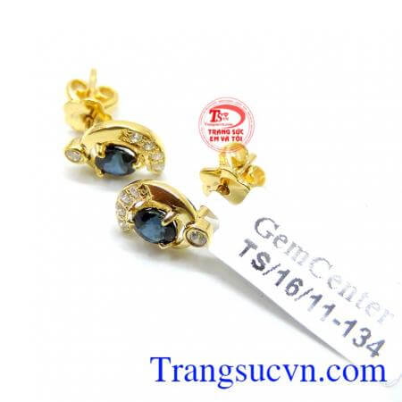 Hoa tai saphire nữ thời trang đẹp thiết kế sang trọng đính đá thiên nhiên kiểu dáng đẹp đeo hợp thời trang của phái đẹp, hợp mệnh hợp phong thủy