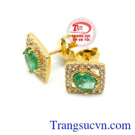 Hoa tai emerald 14k thời trang thiết kế tinh tế đeo hợp thời trang