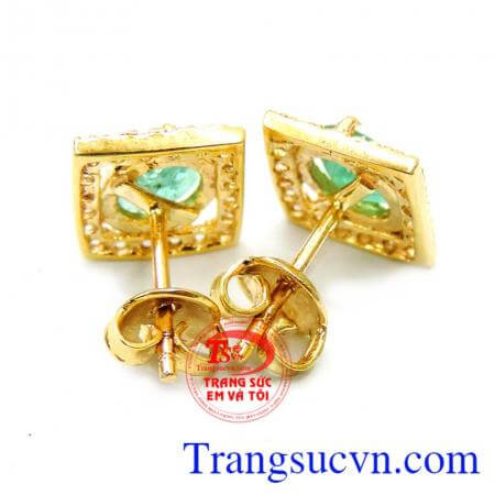 Hoa tai emerald 14k thời trang
