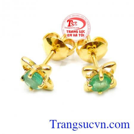 Bông tai hoa 4 cánh gắn đá emerald