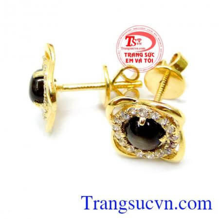 Hoa tai 14k cho phái đẹp đá saphire