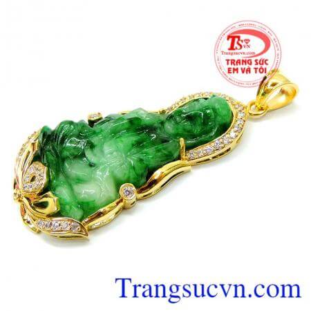 Mặt quan âm jadeite đeo an lành bọc vàng 14k chất lượng sáng bóng deo gặp nhiều may mắn đem lại bình an hợp phong thủy