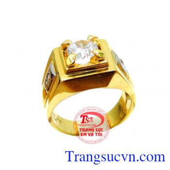 Nhẫn nam vàng tây gắn kim cương nhân tạo