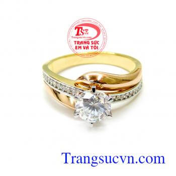 Nhẫn nữ vàng 18k đính đá đẹp được làm từ vàng 18K.