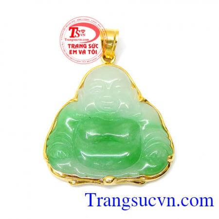 Mặt phật di lặc hạnh phúc giá rẻ với ngọc cẩm thạch thiên thiên hình quan phật di lặc bọc vàng 10k sáng, bền màu, chuẩn chất lượng,