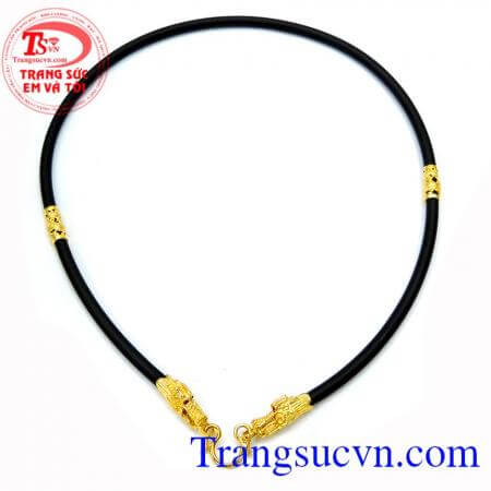 Dây cao su bọc đầu rồng đẹp dây cao su bọc đầu rồng loại trơn kết hợp với 4 đốt vàng hình rồng chất liệu vàng 18k sáng bóng