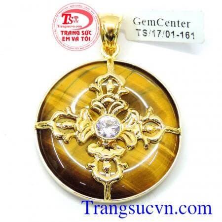 Mặt dây đá mắt hổ bọc vàng 14k đeo quý phái hợp với những người mệnh kim và thổ mang lại nhiều may mắn đá mắt hổ còn là một loại đá năng lượng,