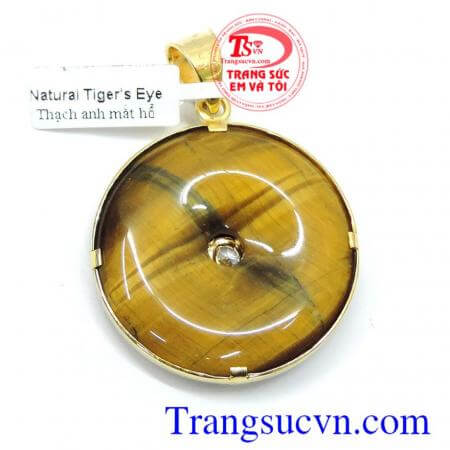 Mặt dây đá mắt hổ bọc vàng 14k