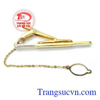Kẹp caravat làm bằng vàng 14k với thiết kế gắn đá. Kẹp Caravat vàng quà tặng