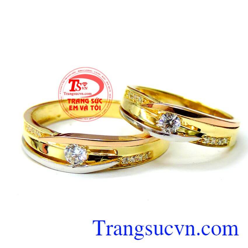 Nhẫn cưới hai màu,nhẫn cưới gắn đá,nhẫn cưới đẹp vàng 750