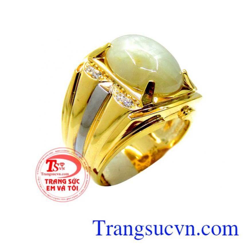 Nhẫn nam sapphir trắng vàng 14k