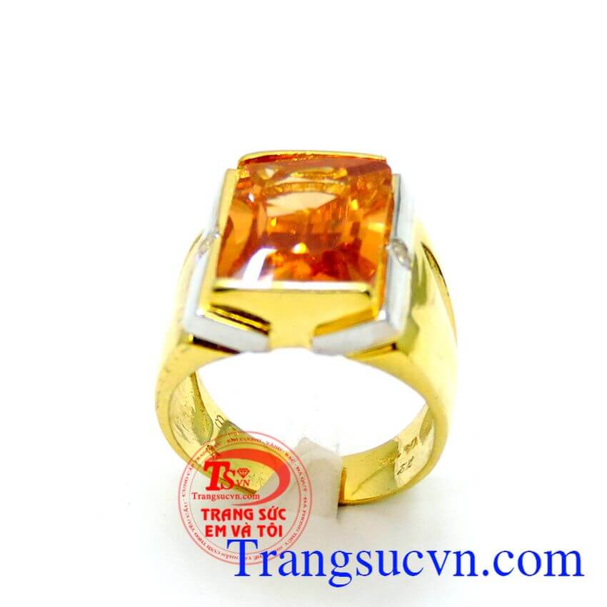 Nhẫn nam vàng chất lượng đảm bảo uy tín, nhẫn nam đá màu vàng ánh cam, có giác lòng đeo êm tay và đẹp, không dây hăm tay,Nhẫn vàng đá vàng rẻ